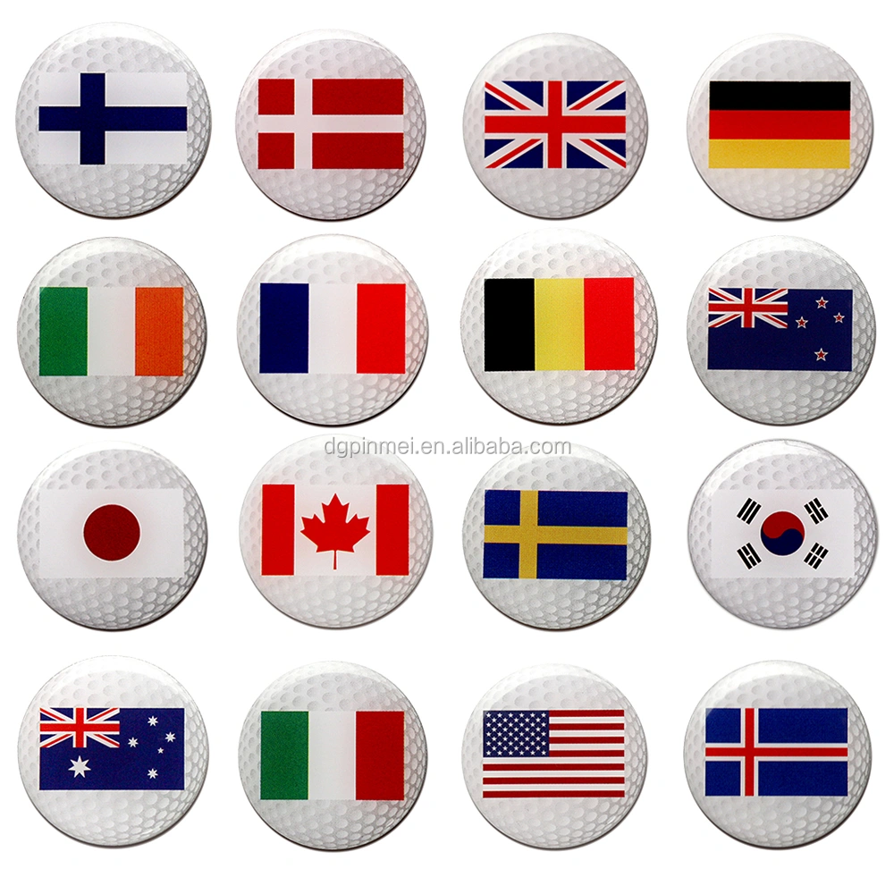 Wholesale National Flag Metal Golf Ball Markers Hat Clip Ball Marker With Different Country Flag Ball Line Mark