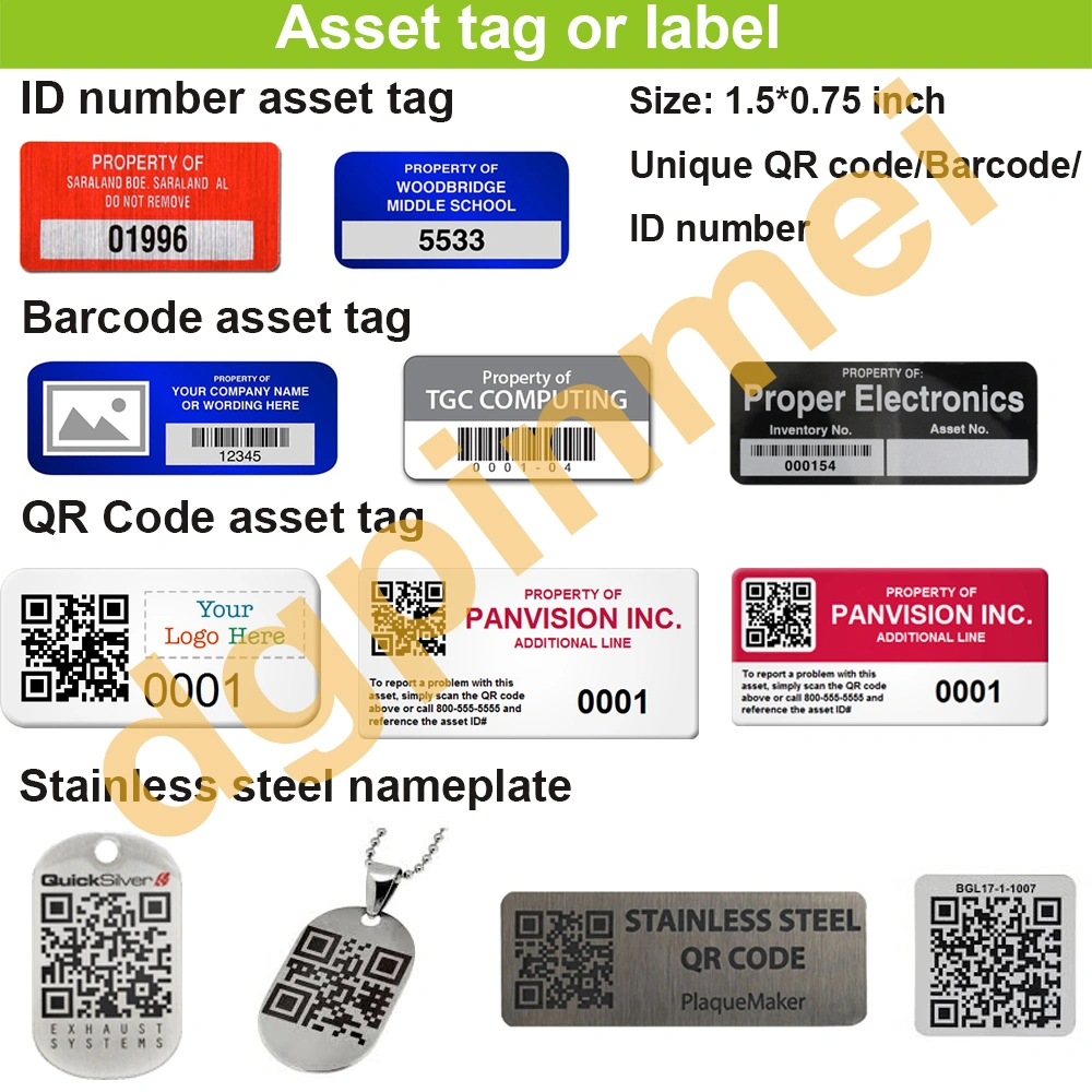 Unique Printing QR code anodized aluminum Asset tag Label Tag