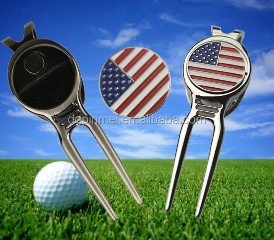 High Quality Custom Repair Tool Magnetic Metal Golf Divot Tool Pitch Fork Pitchfork Ball Marker