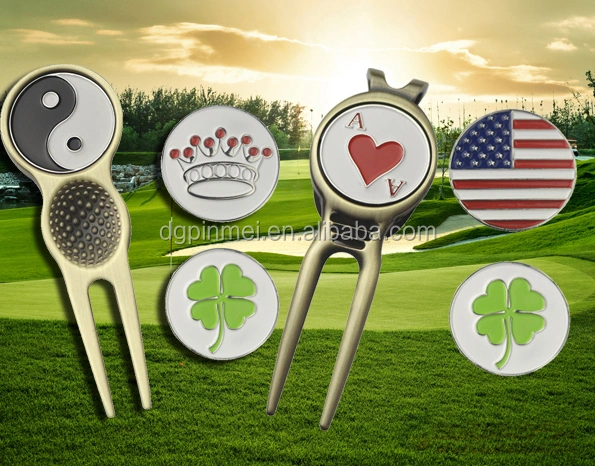 2015 new golf gifts set- blank metal golf divot tools and magnetic ball marker hat clip with gift box package