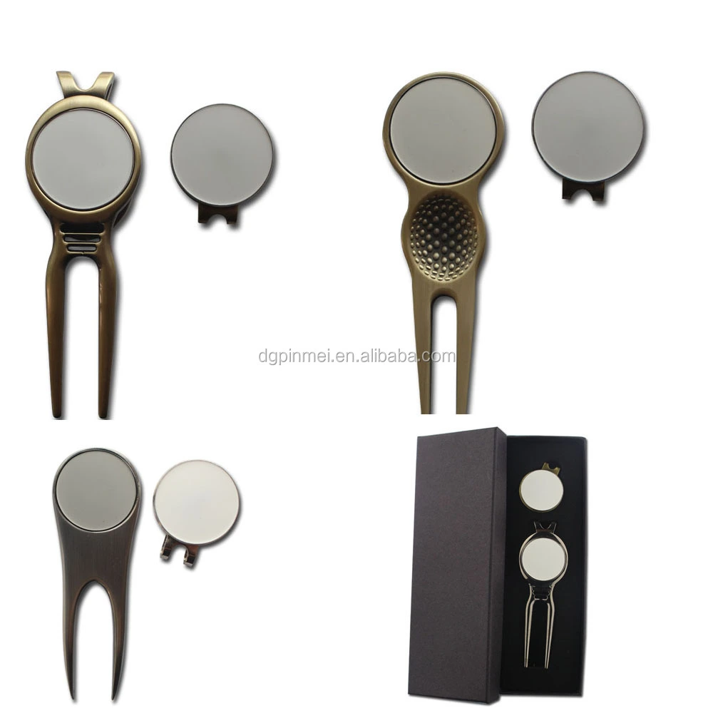 2015 new golf gifts set- blank metal golf divot tools and magnetic ball marker hat clip with gift box package