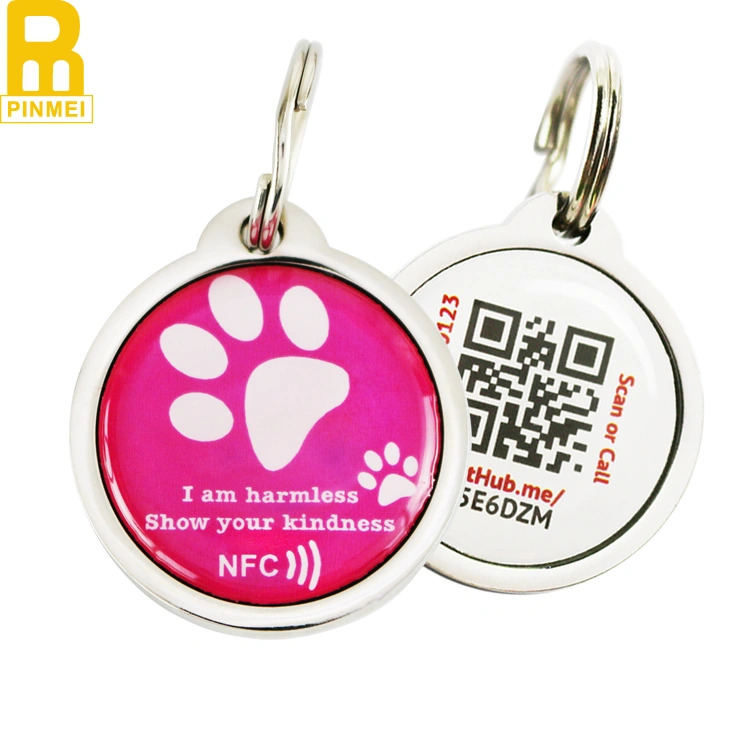 Metal engraved paw design unique qr code pet tag dog id tag