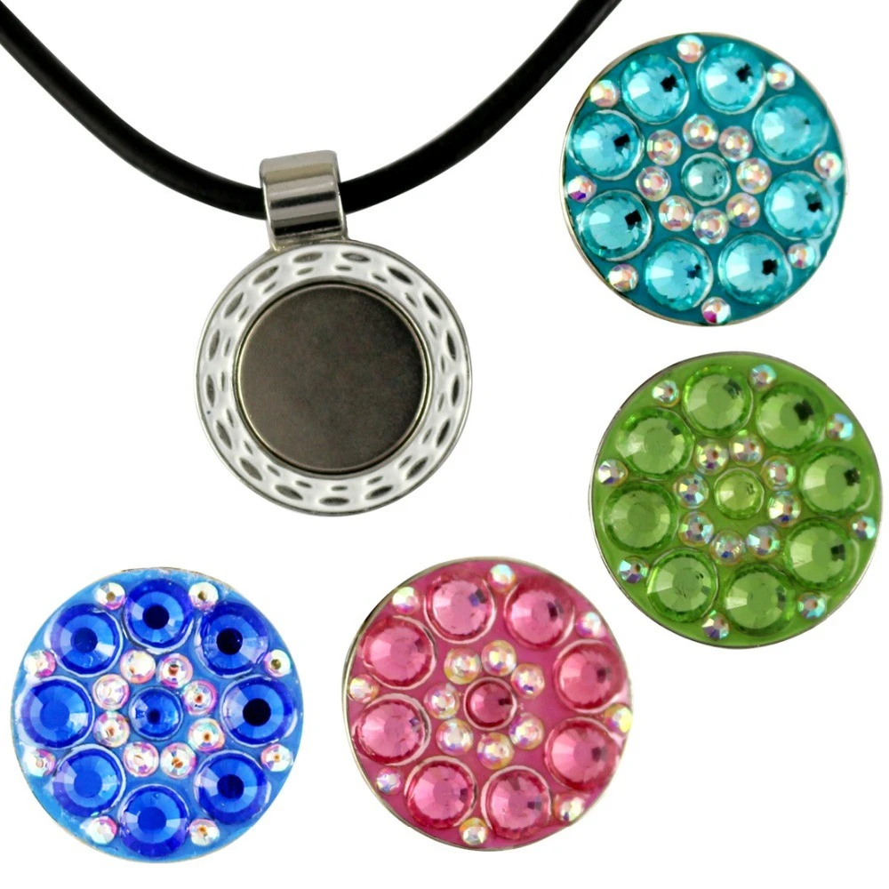 Crystal golf ball marker necklace golf with leather chain
