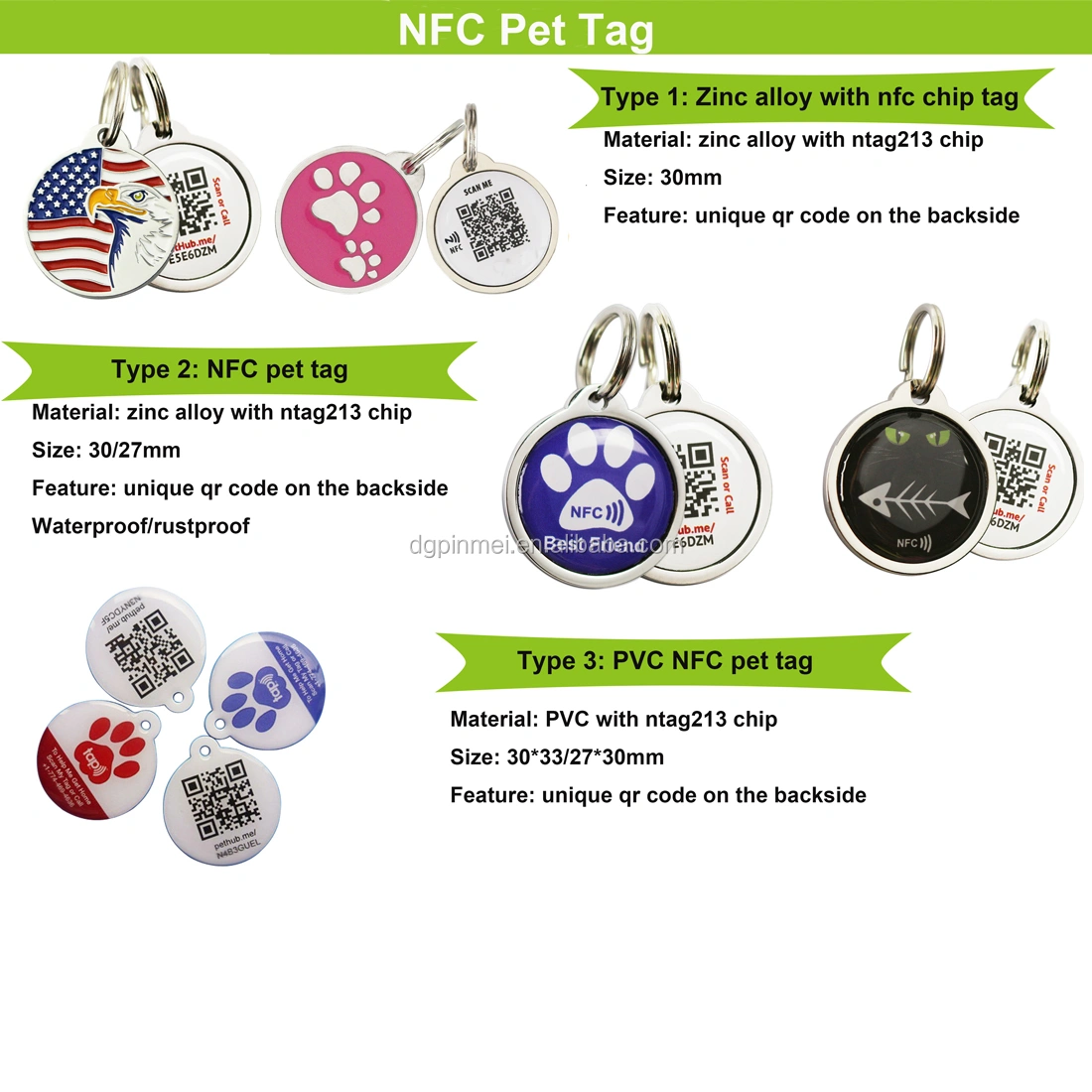 Micro NFC pet tag with qr code NFC pet tracking dog tag RFID NFC tag