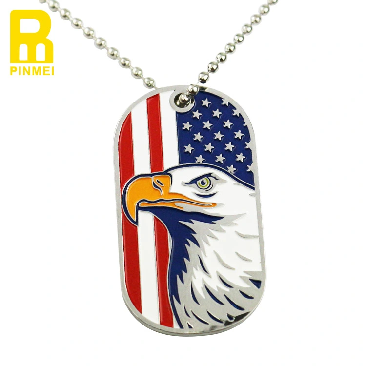 USA Flag Military Dog Tag Necklace