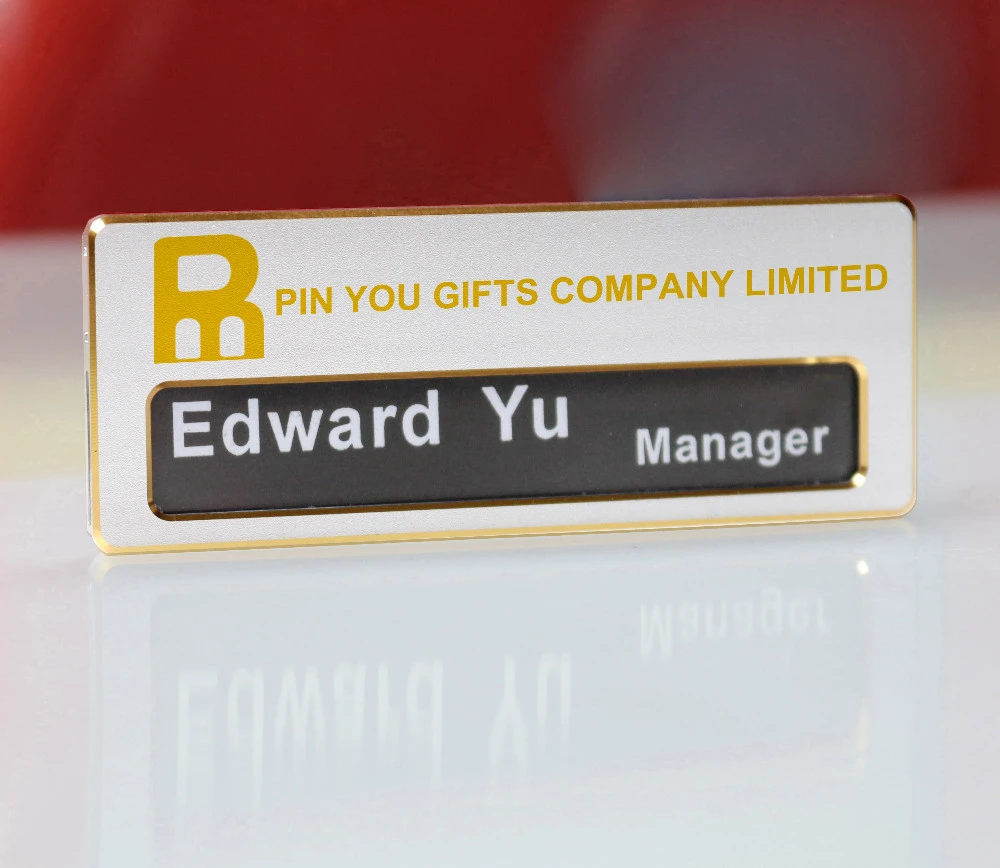 Custom logo gold name badge name plate with safety pin