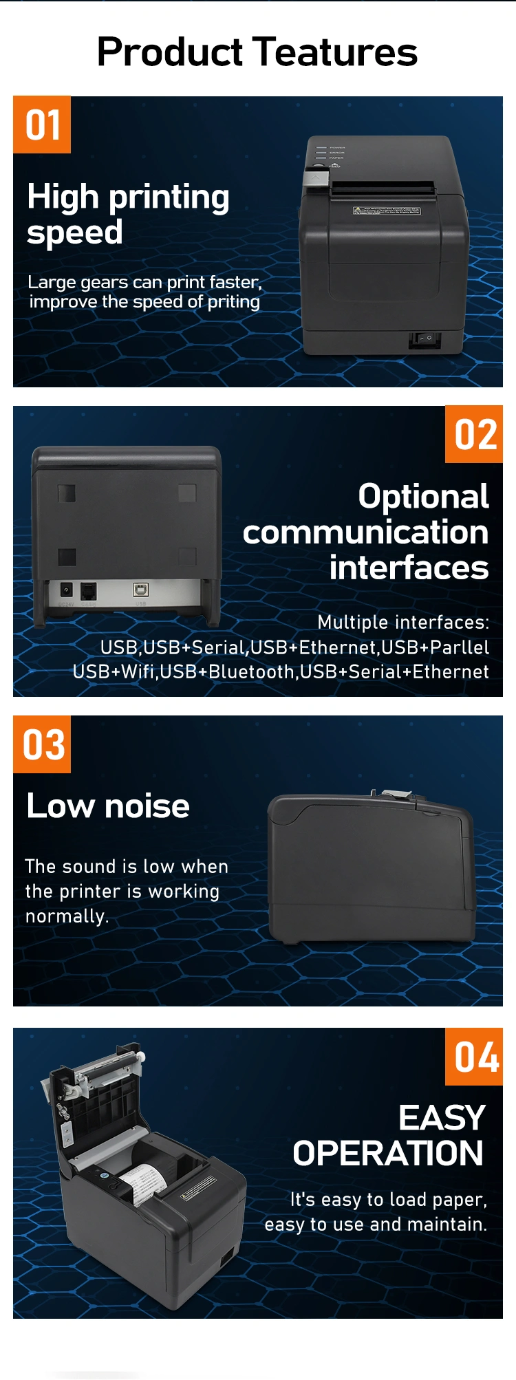 Best Selling External 80mm usb wifi lan port thermal receipt printer in supermarket