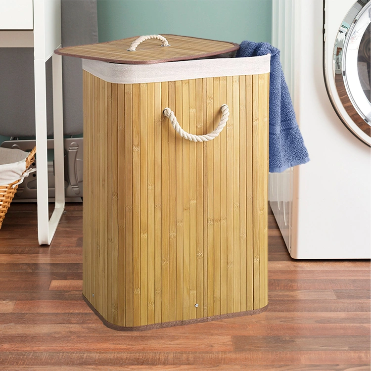 Wholesale Household Use Plain Luxury Square Bamboo Laundry Basket With Lid