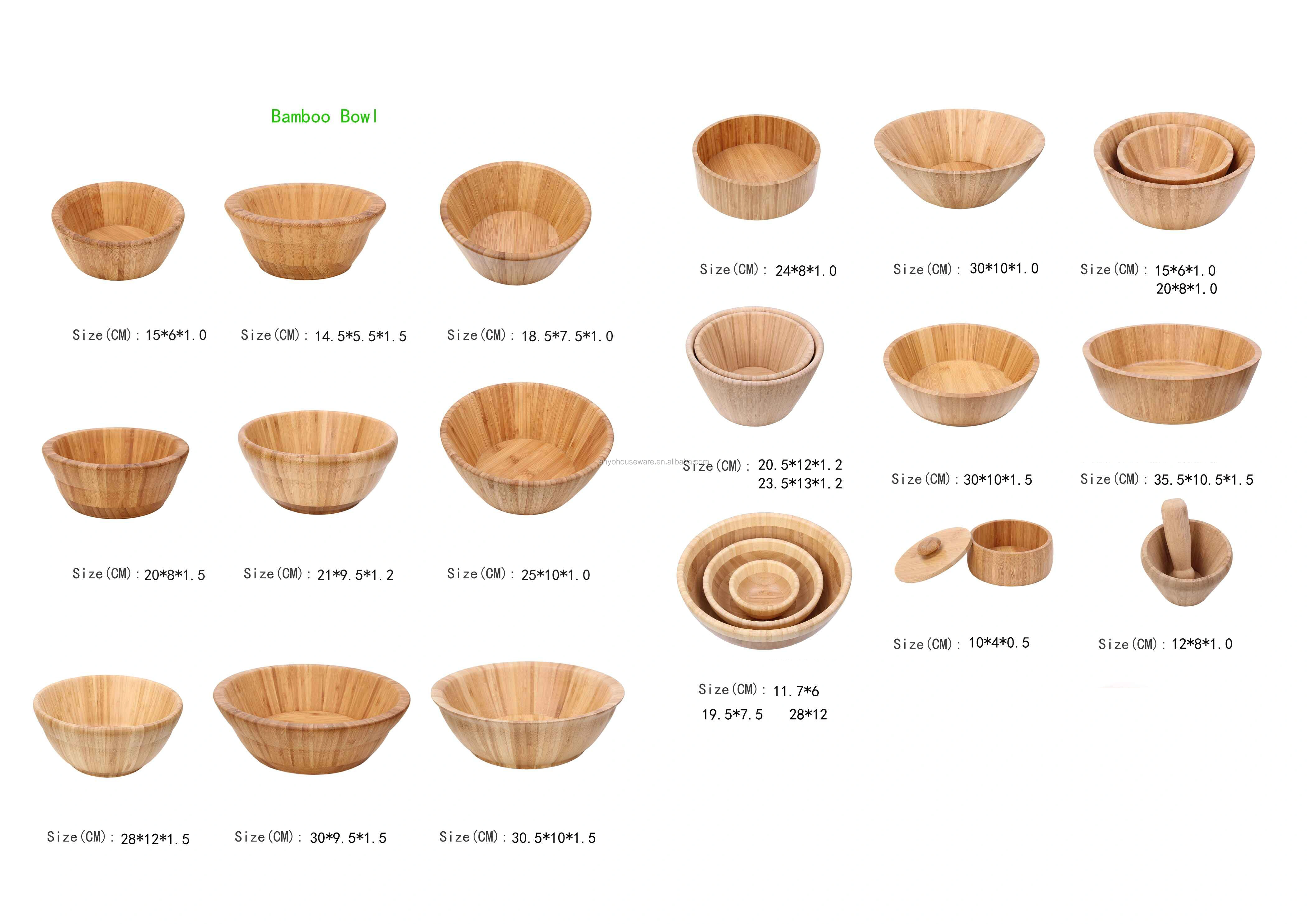 Eco-friendly 100% natural kitchen bamboo salad bowl with utensils