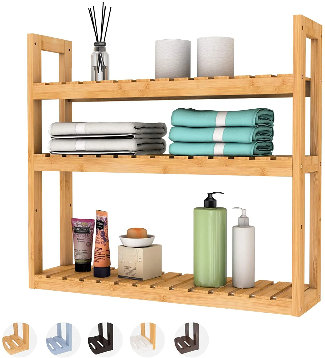 Multi-functional Adjustable Bamboo Bathroom Shelf 3 Tier Wall Mount Storage Rack for Living Room Kitchen Toilet Use