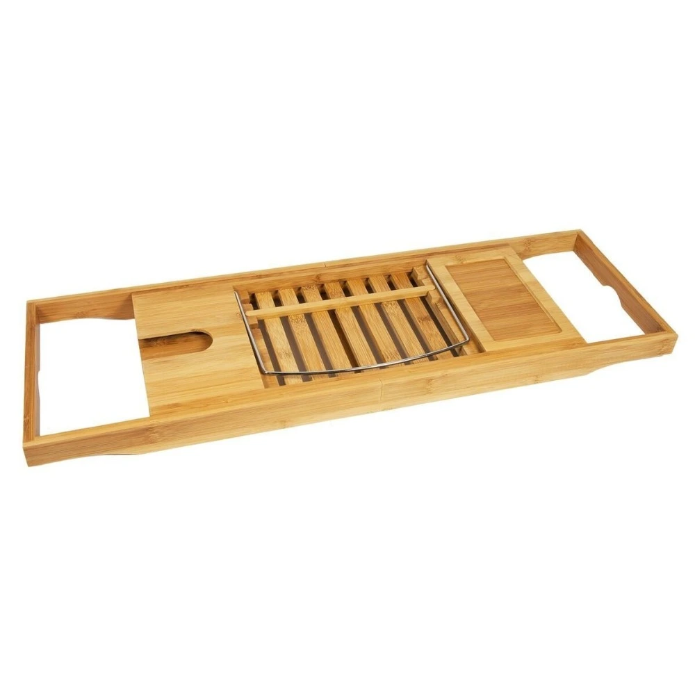 High Quality Bamboo Bathtub Caddy with Extending Sides and Adjustable Book Holder