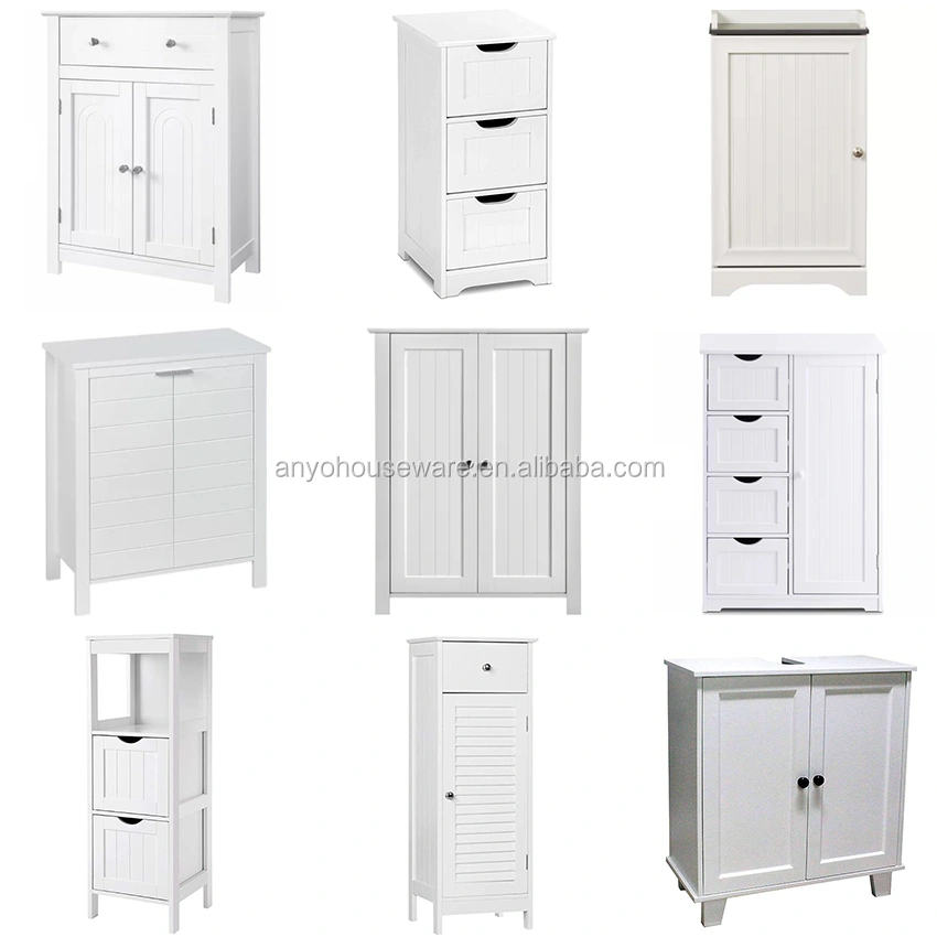 Collection Floor Cabinet with Side Shelves, White