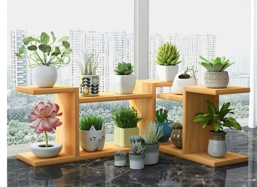 Bamboo multi-layer small plant stand shelves for home office