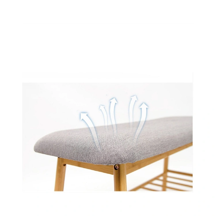 2020 Modern High quality natural style Bamboo Shoe Bench Seat with fabric cushion rack