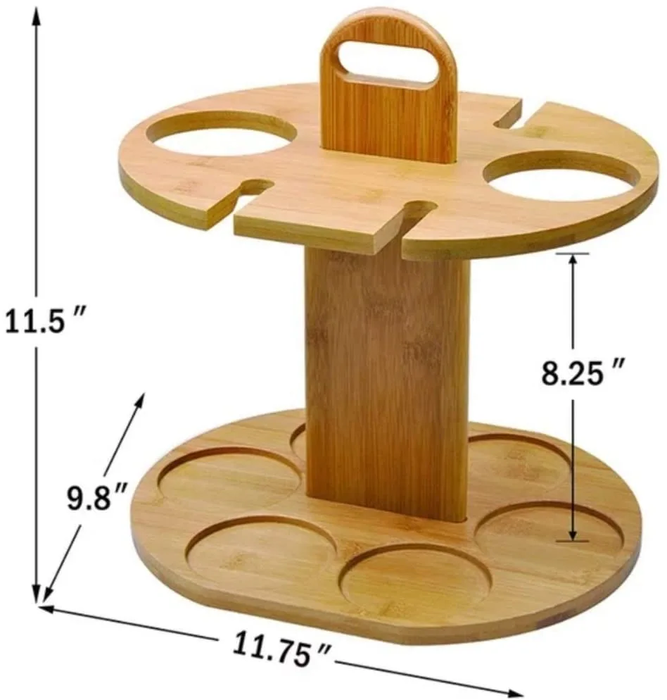 Fancy Bamboo Wine and Glass Holder Carrying Rack Free standing for Bar Counter top Patio Picnics etc