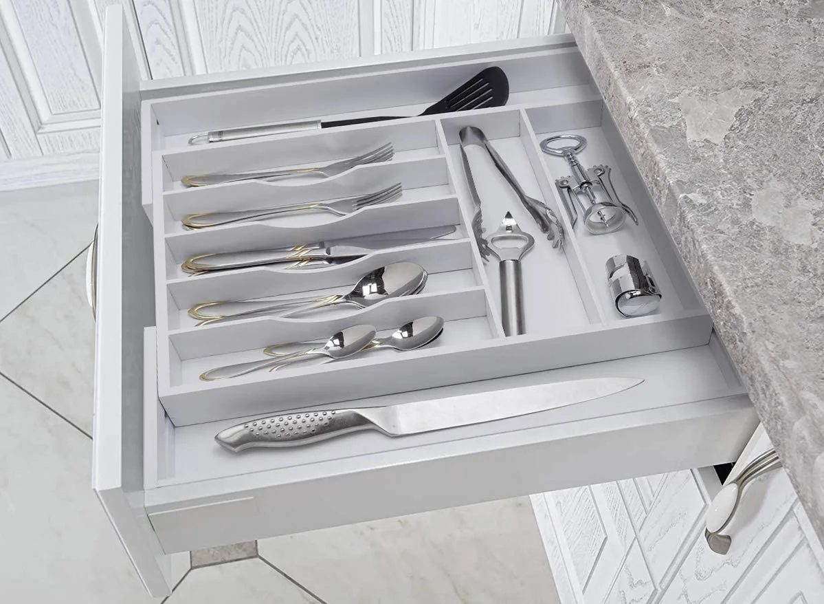 Factory Expandable High Quality Bamboo Kitchen Drawer Organizer for Kitchen Use White