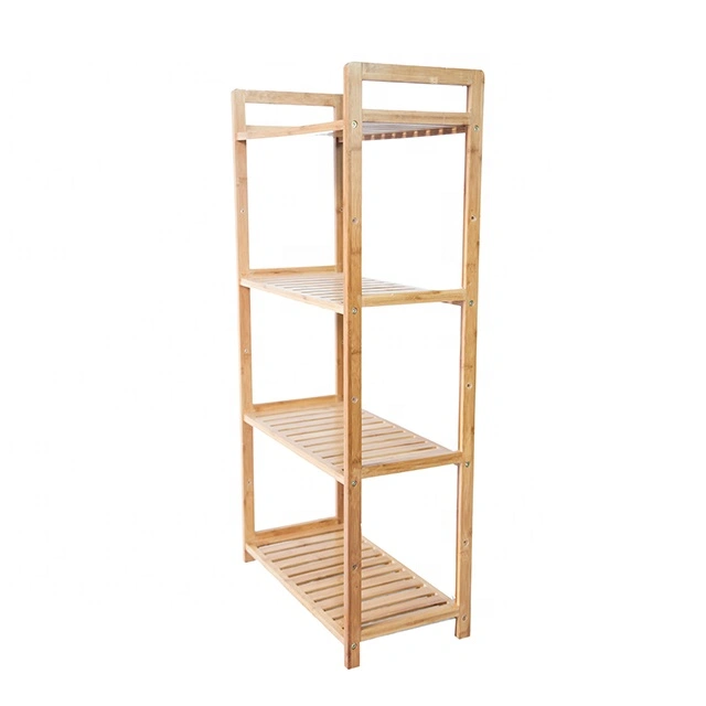 100% Bamboo Raw Material Free Standing 4-Tier Knock Down Storage Rack Shelf Unit Bathroom Shelf