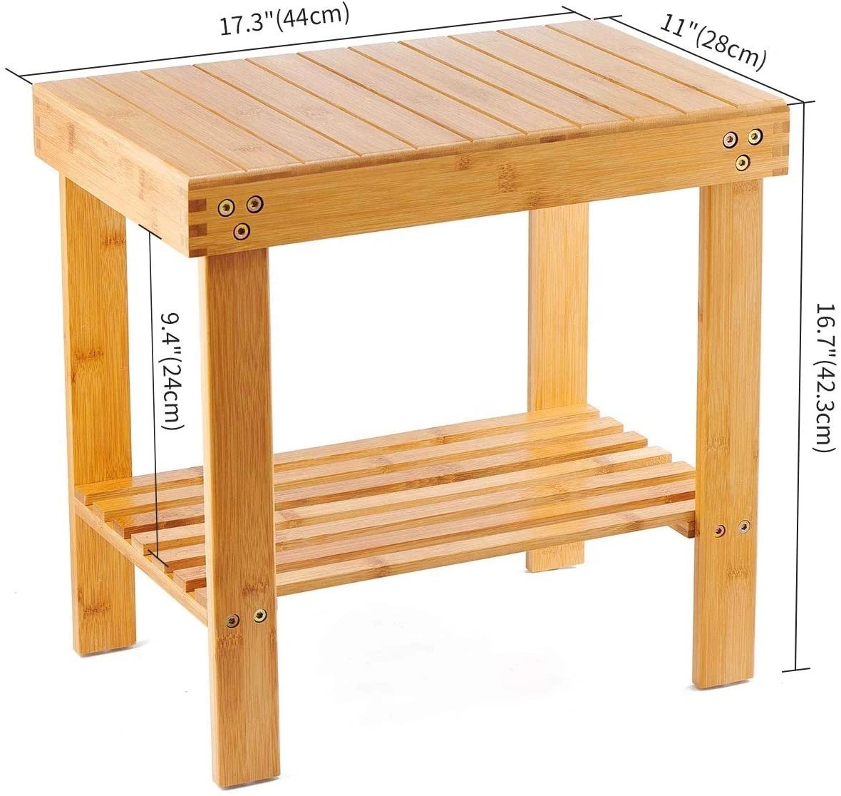 Bamboo Spa Bench Foot Rest Shaving Stool with Non-Slip Feets Storage Shelf for Shampoo Towel