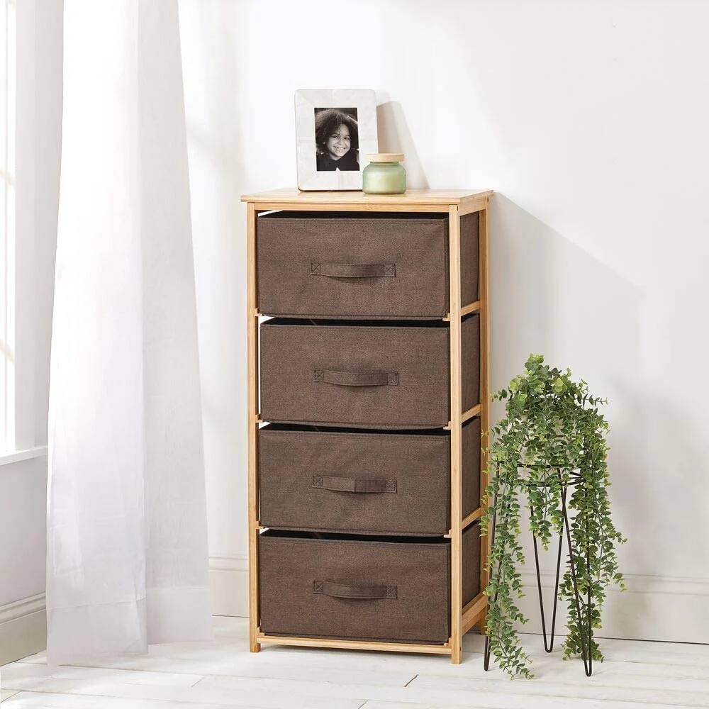 High Capacity bamboo frame Storage shelf with fabric Rim Basket For Cloth Laundry