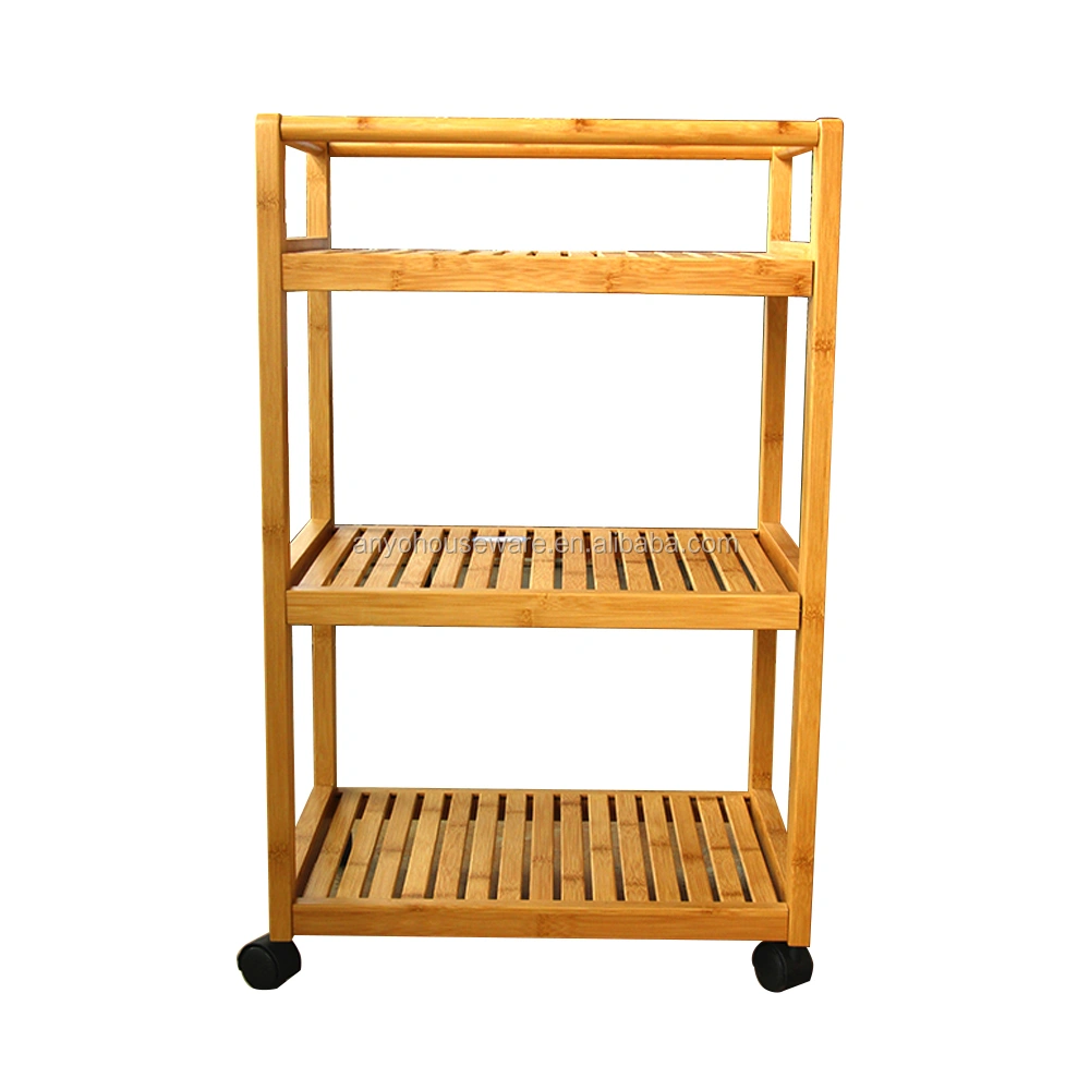 Portable Bamboo Kitchen Trolley For Rolling Storage