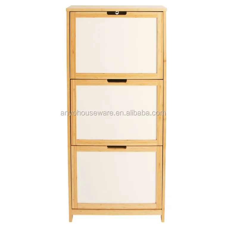 Wooden Furniture 3 Drawer Bamboo frame And White MDF Lacquer Shoe Storage cabinet