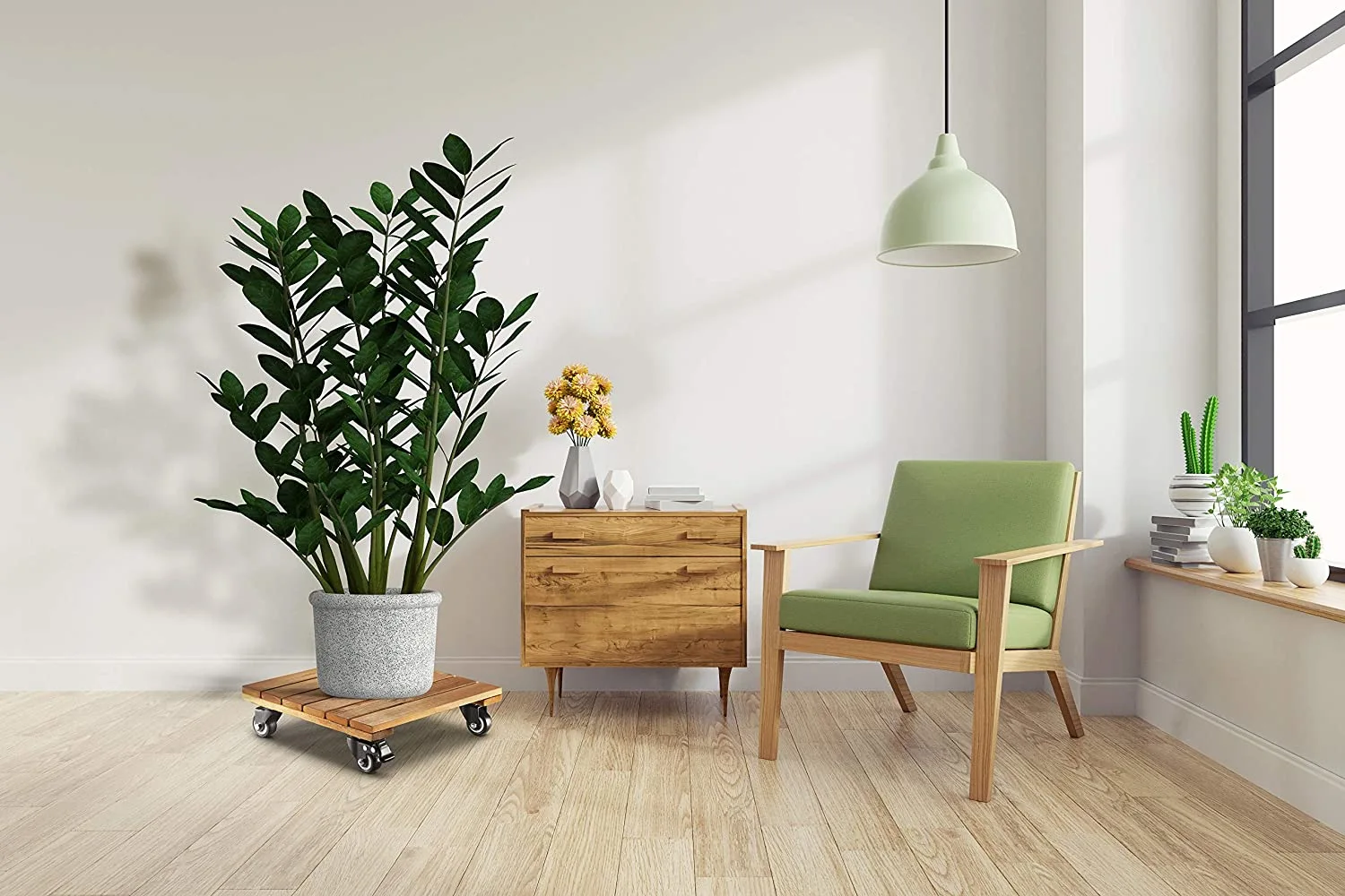 Factory Modern Style New Design 12 inches Square Acacia Wood Plant Caddy