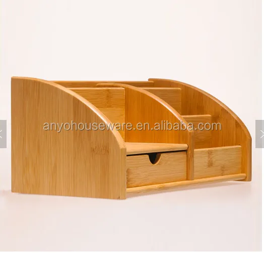 Multifunction combination bamboo stationery desk organiser with drawer