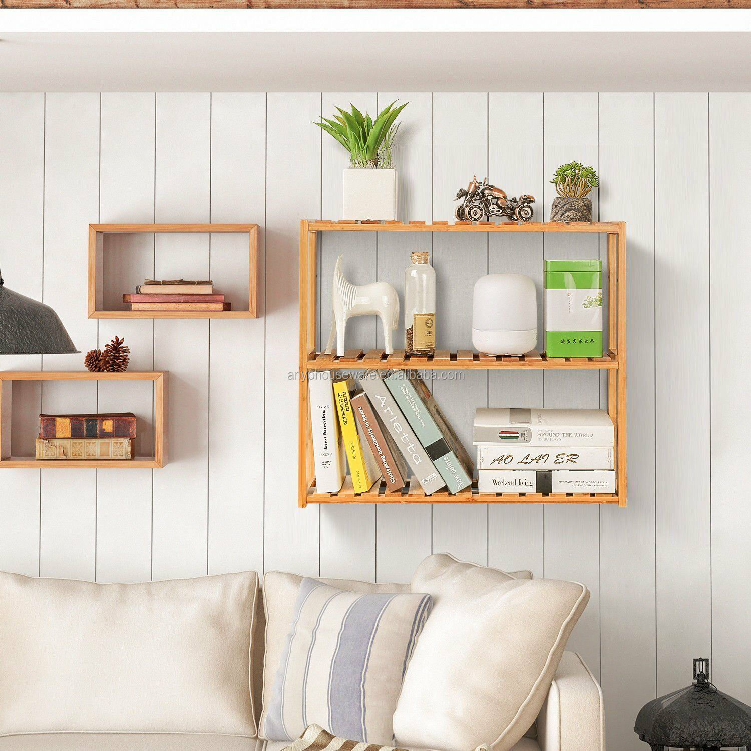 Bamboo Wall Mounted Storage 3 Tier Shelf Display Rack Book Organiser in Bathroom Livingroom