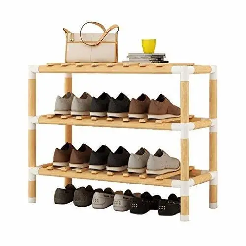 Rack Stand Organizer Storage Shelf 3-Tier Bamboo Shoe Racks For Store