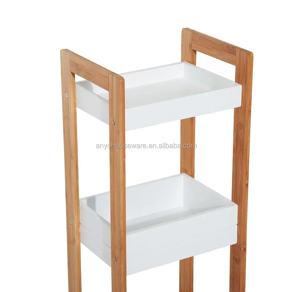 Bamboo Bathroom 3-Tier Storage Shelf with MDF Painting Corner Rack Furniture