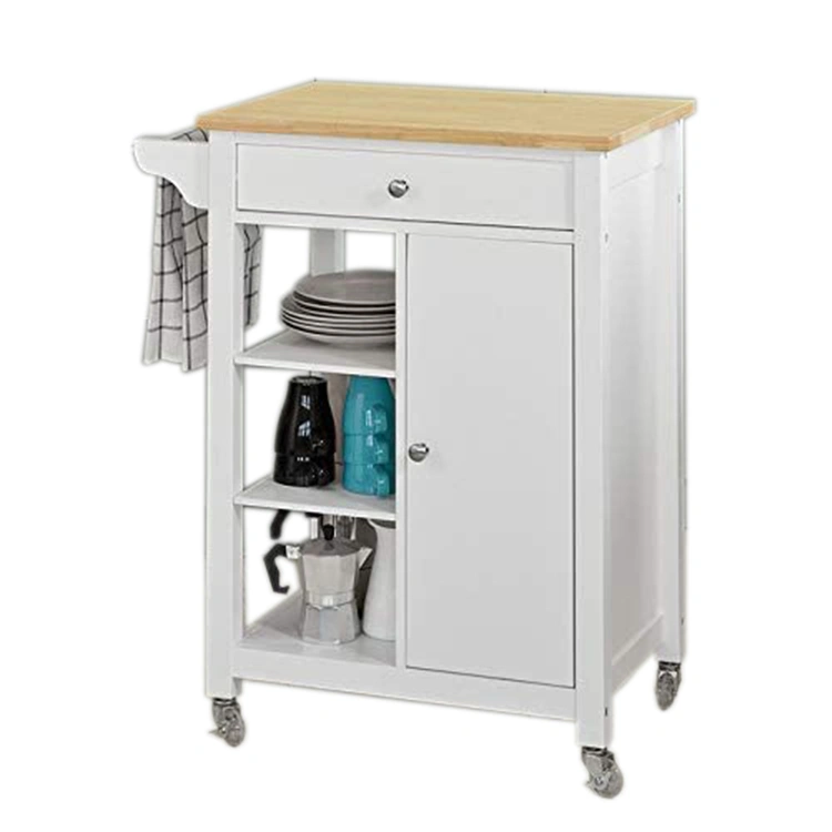 Wholesale wooden kitchen trolley with table top and wheels