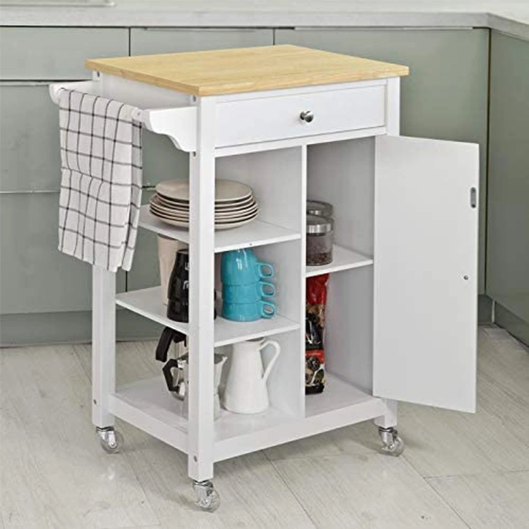 Wholesale wooden kitchen trolley with table top and wheels