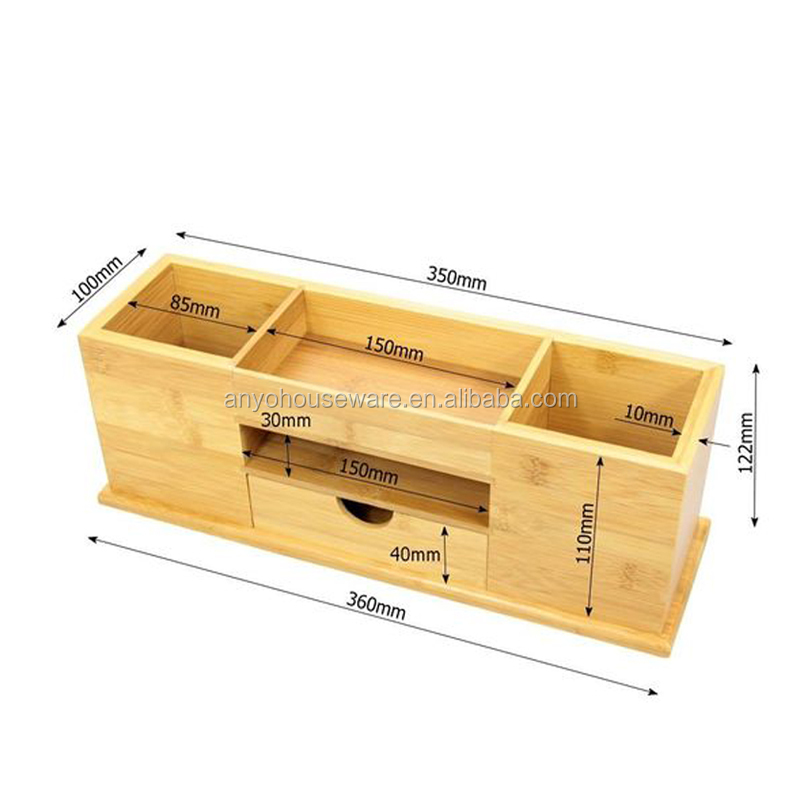 Natural Bamboo Desktop File Holder Desk Tidy Stationery Organiser