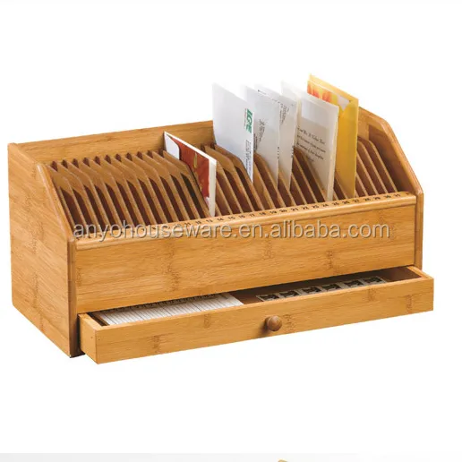 The Latest design bamboo letter holder desk organizer rack with drawer