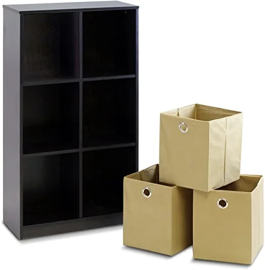 3 Drawers Storage Towers Organizer Bookcase With Bins, Espresso/Light Brown