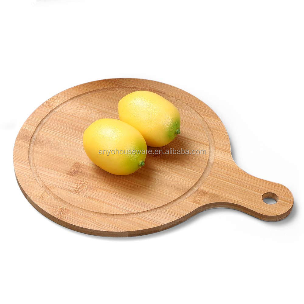 Custom Eco-friendly Round Bamboo Pizza Peel Cutting Board With Handle