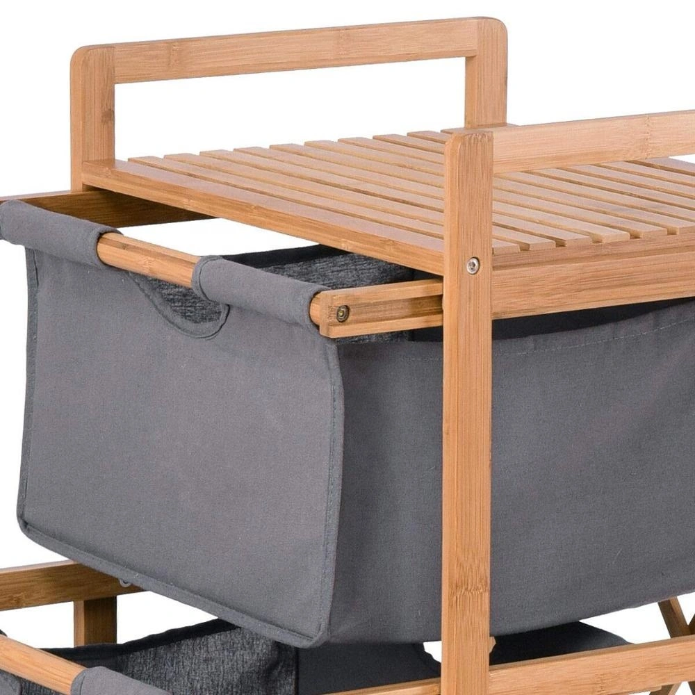 3 Layer Drawers Laundry Basket Bamboo Fabric Storage shelf