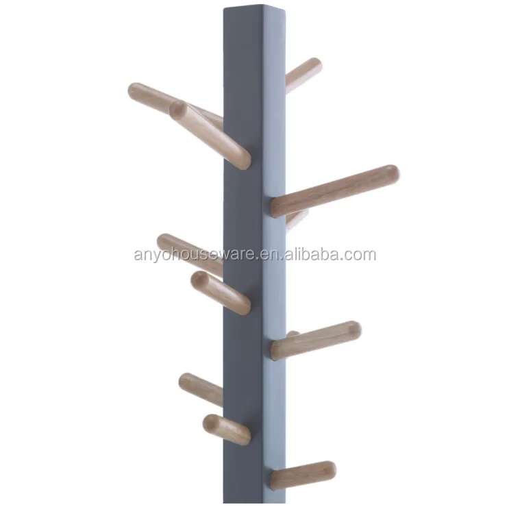 Bamboo Grey Solid Timber Coat Stand Rack Furniture