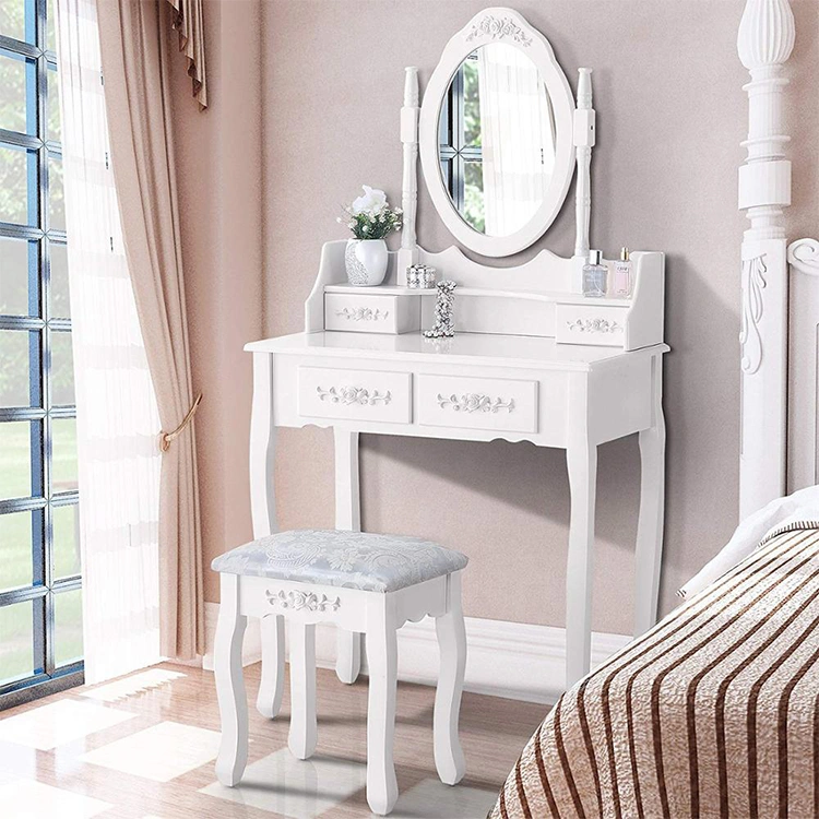 Hot Selling Mirrored Dressing Table with 2 Drawers and Stool