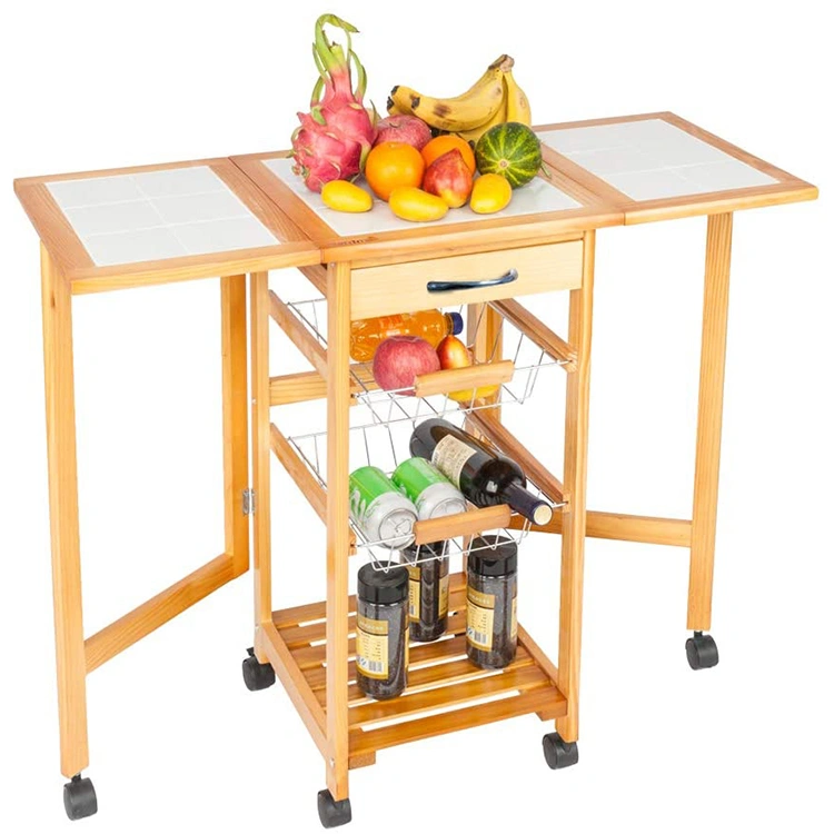 High Quality Design Foldable Kitchen Service Table Trolley Storage With Wheels