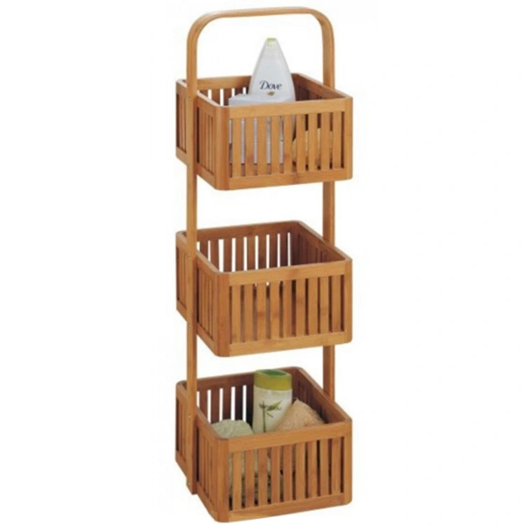 new design bamboo basket storage bathroom rack