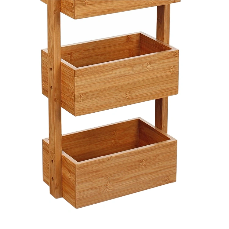 Bamboo Bathroom Shelf With Four Storage Basket Box