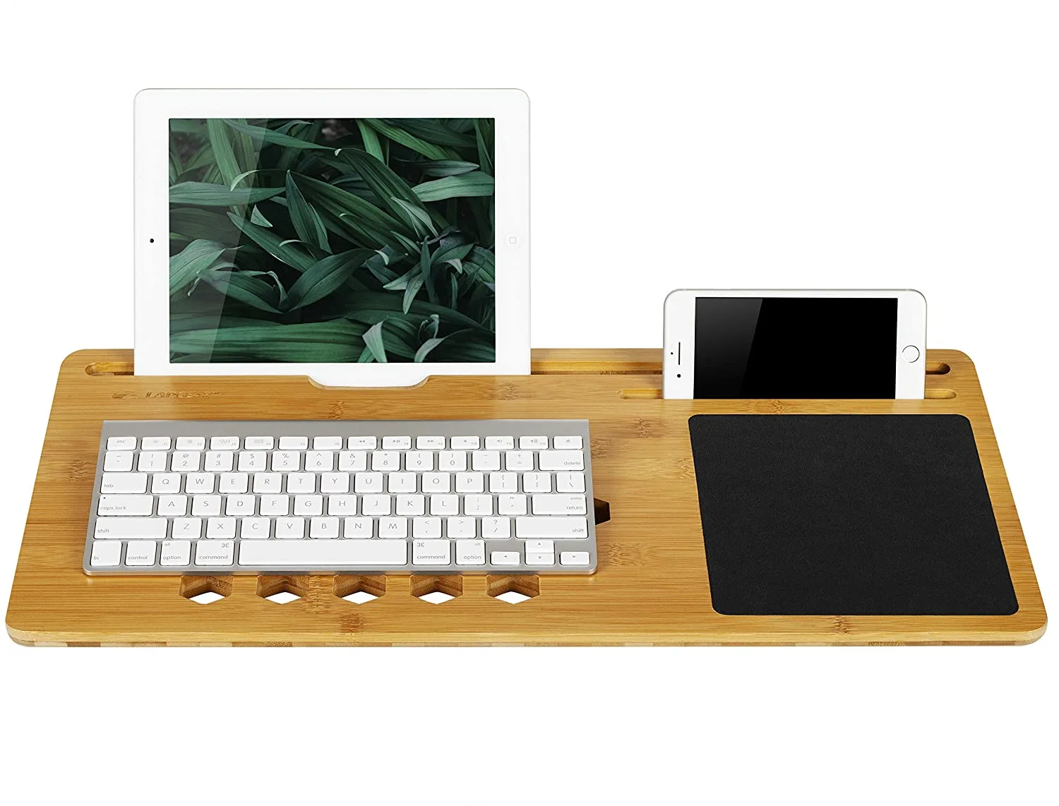 Bamboo Lap Desk Tray Portable Laptop Computer Stand With Mouse mat and Phone Holder