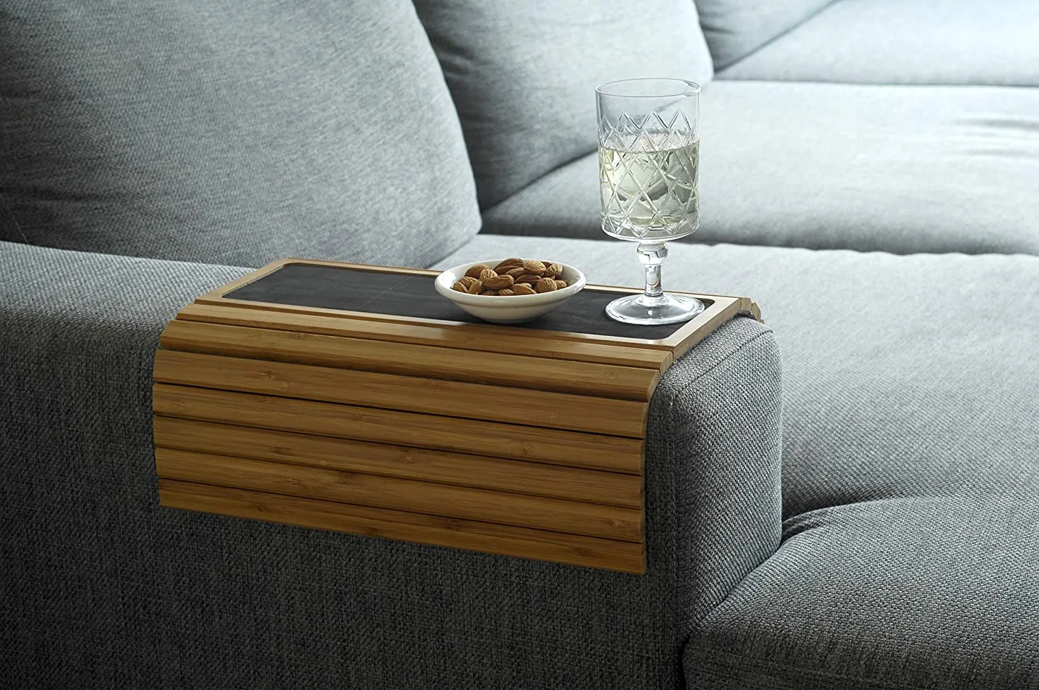 Bamboo Sofa Tray Table with Anti-Slip for all Armrests.