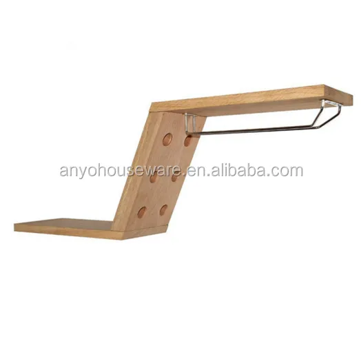 New design Z shape bamboo wood wall mounted wine rack