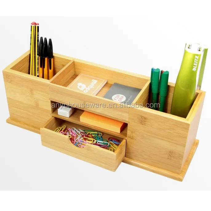 Expandable Durable bamboo office storage box desktop desk organizer with Drawer for home