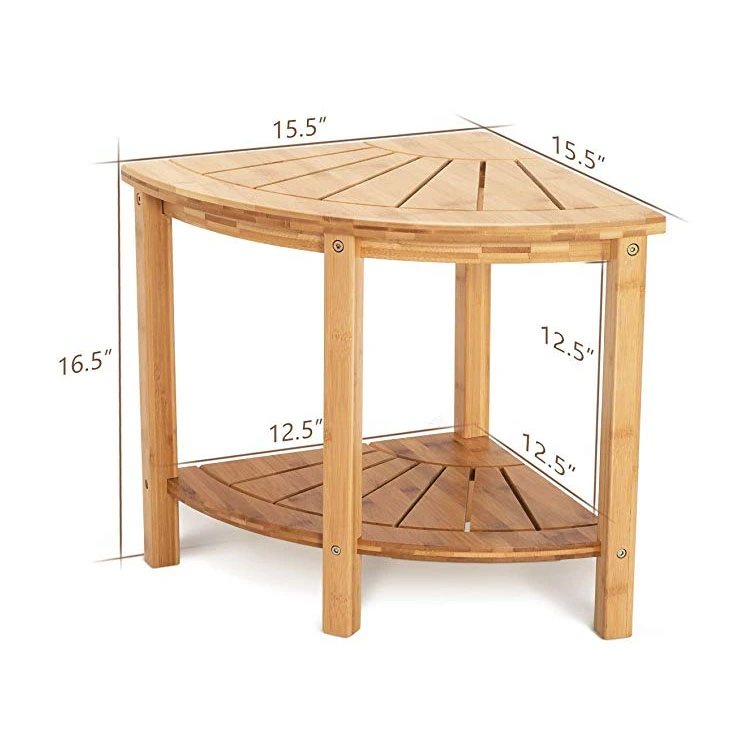 Corner Shower Stool, Bamboo Shower Bench with Storage Shelf, Wooden Spa Bath Organizer Seat