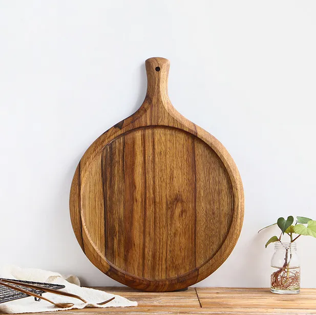 Unpainted Solid Wood Round Cutting Board Nordic Wind With Handle Wooden Breadboard Pizza Acacia Small Cheese Board