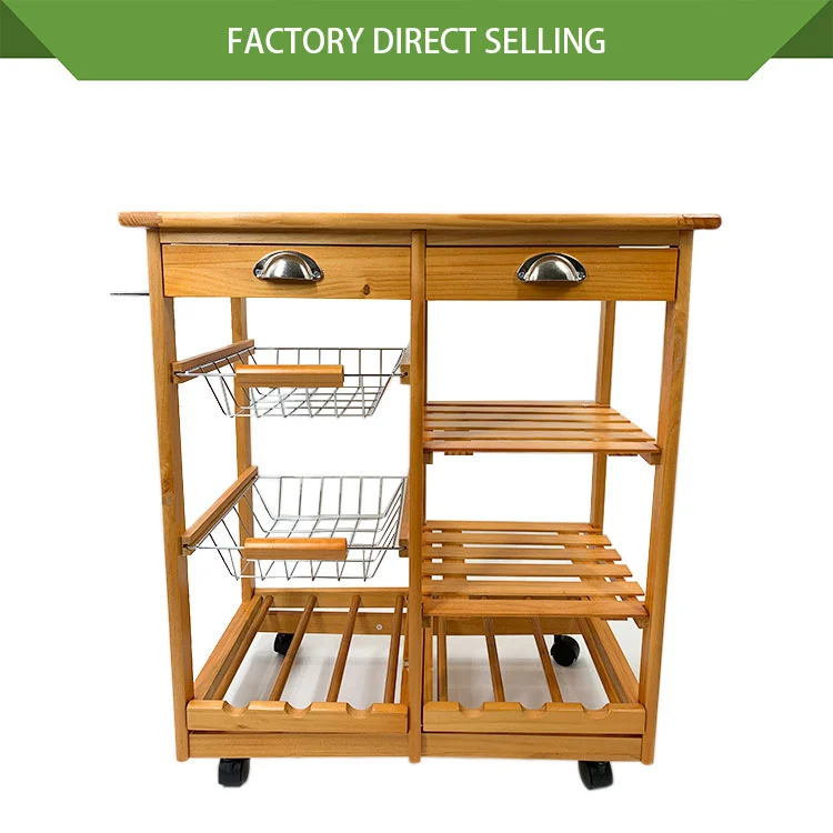 Factory Direct Selling Rectangle Kitchen Island Trolley Carts With Wheels