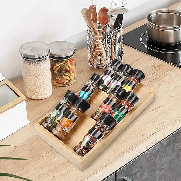 Multifunction Bamboo Kitchen Cabinet Spice Rack Shelf